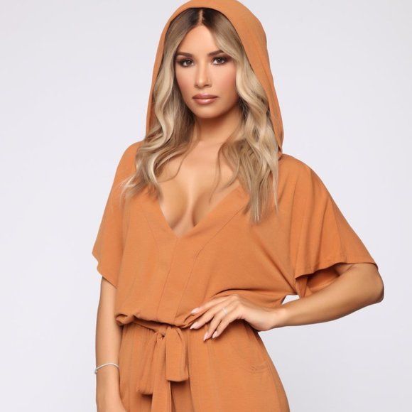 Fashion Nova Pants - 🏆FASHON NOVA Hooded Oversized Jumpsuit, Cognac XL